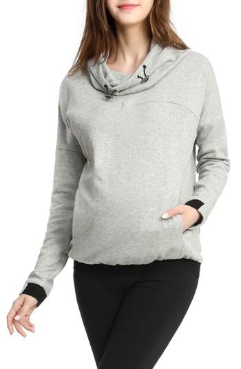 Women's Kimi & Kai Samara Cowl Neck Maternity/nursing Hoodie - Grey
