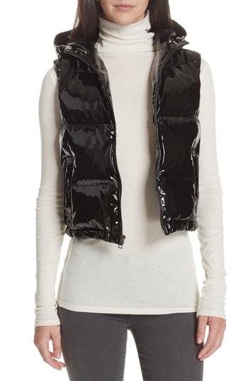 Women's Theory Shrunken Patent Puffer Vest - Black