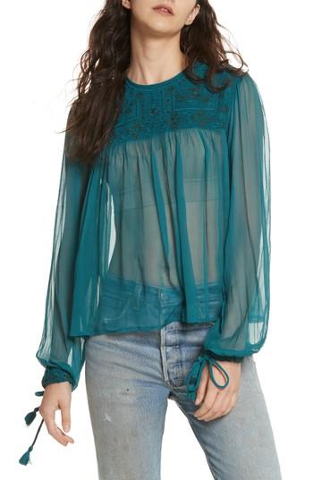 Women's Free People Retro Sheer Blouse - Blue/green