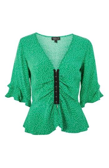 Women's Topshop Spot Bella Hook & Eye Blouse Us (fits Like 2-4) - Green