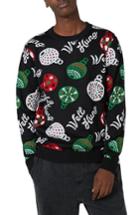 Men's Topman Well Hung Ornament Sweater - Black