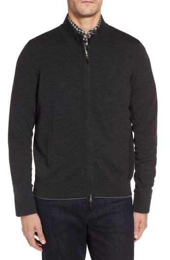 Men's Thomas Dean Merino Blend Full Zip Cardigan - Grey
