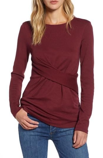 Women's Halogen Ponte Drape Front Top - Burgundy
