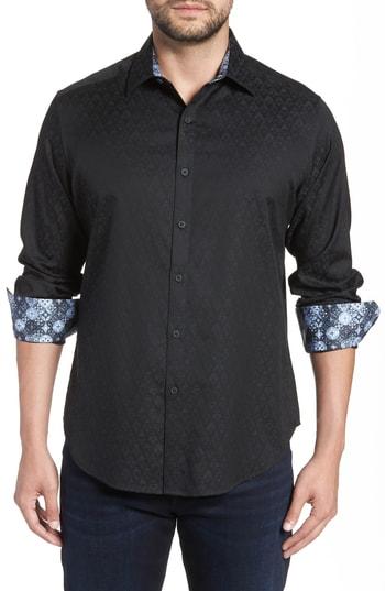 Men's Robert Graham Classic Fit Stretch Geometric Sport Shirt - Black