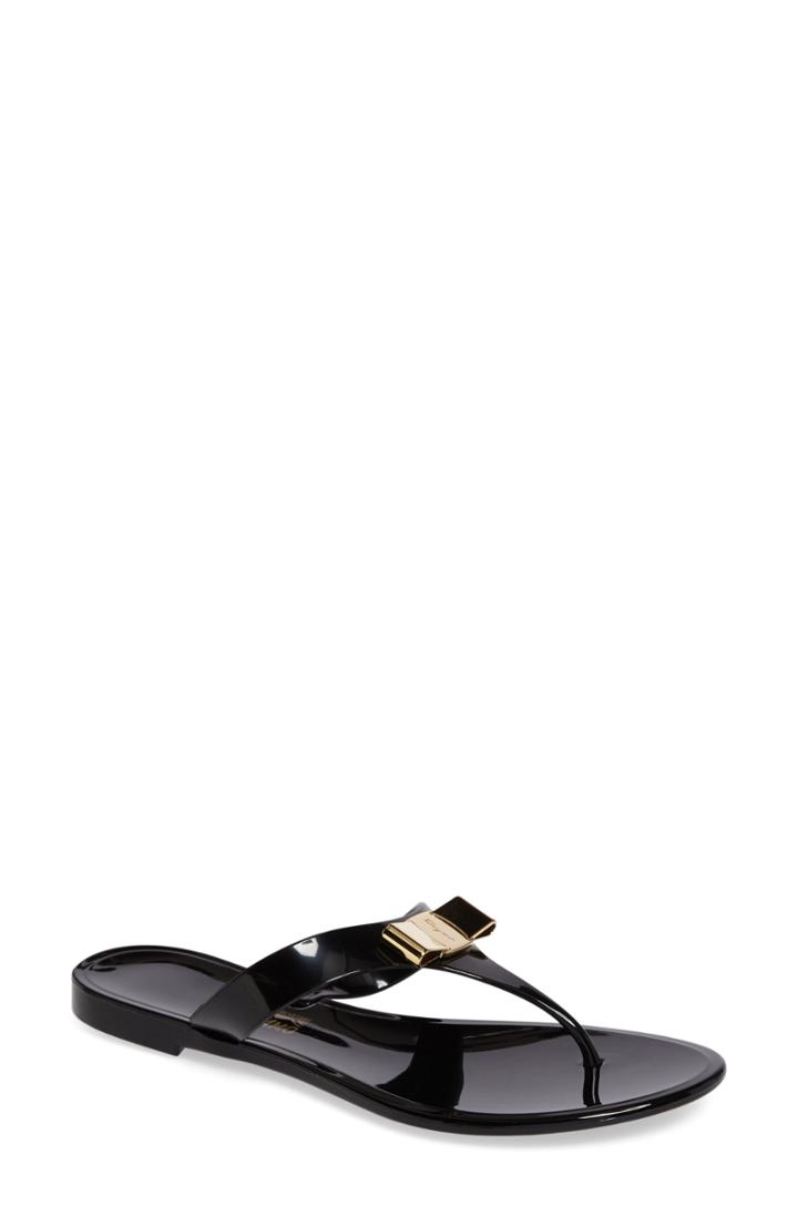 Women's Salvatore Ferragamo Farelia Jelly Flat Bow Sandal C - Black