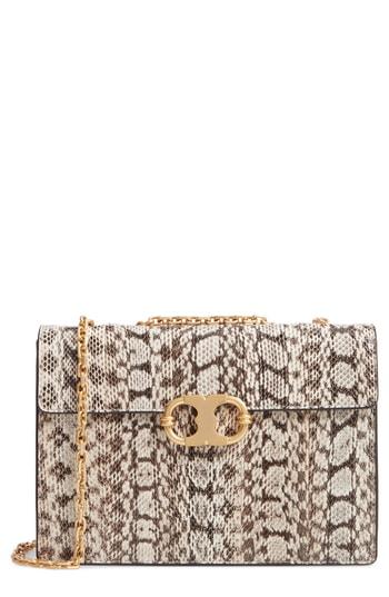 Tory Burch Medium Gemini Link Genuine Snakeskin Shoulder Bag - Beige