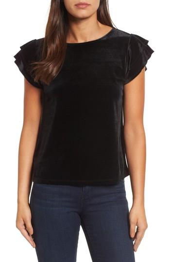 Women's Halogen Flutter Sleeve Velvet Top - Black