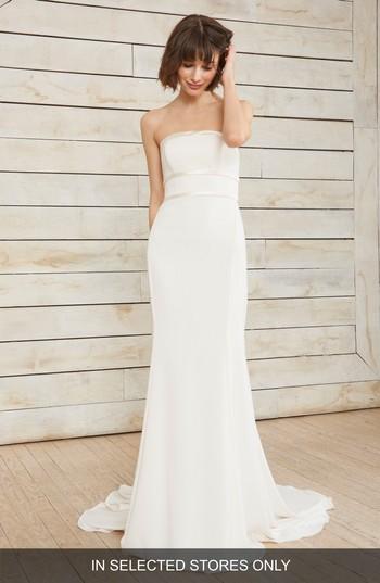 Women's Nouvelle Amsale Arielle Bow Detail Strapless Crepe Gown, Size - Ivory