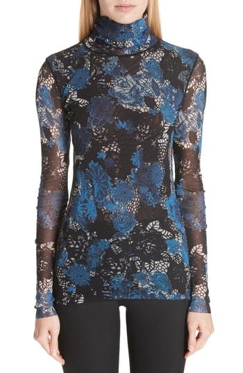 Women's Fuzzi Floral Tulle Turtleneck - Blue