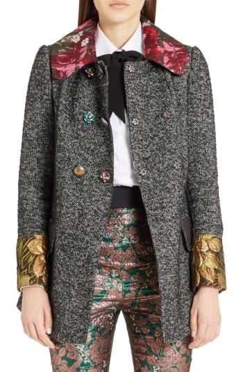 Women's Dolce & Gabbana Jacquard Trim Tweed Coat Us / 44 It - Grey