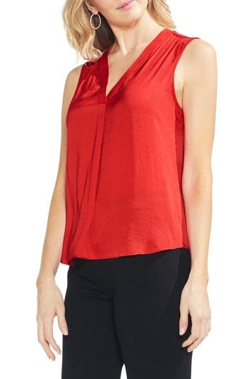 Women's Vince Camuto V-neck Rumple Satin Blouse, Size - Red