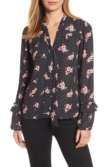 Women's Halogen Tie Neck Ruffle Sleeve Blouse - Black