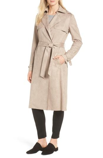 Women's Tahari Mel Faux Suede Trench Coat - Beige