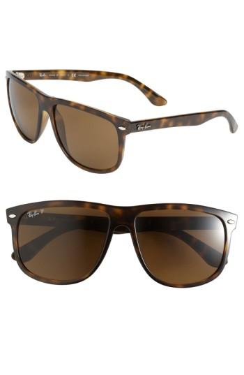 Women's Ray-ban Highstreet 60mm Polarized Flat Top Sunglasses - Light Havana Polarized