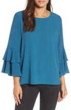 Women's Gibson Ruffle Bell Sleeve High/low Tunic, Size - Blue/green