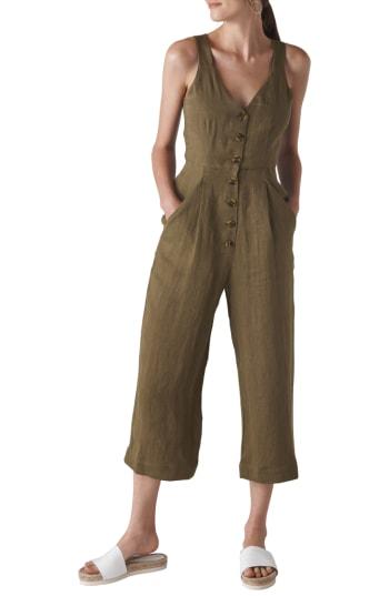 Women's Whistles Liza Linen Button Jumpsuit Us / 4 Uk - Beige