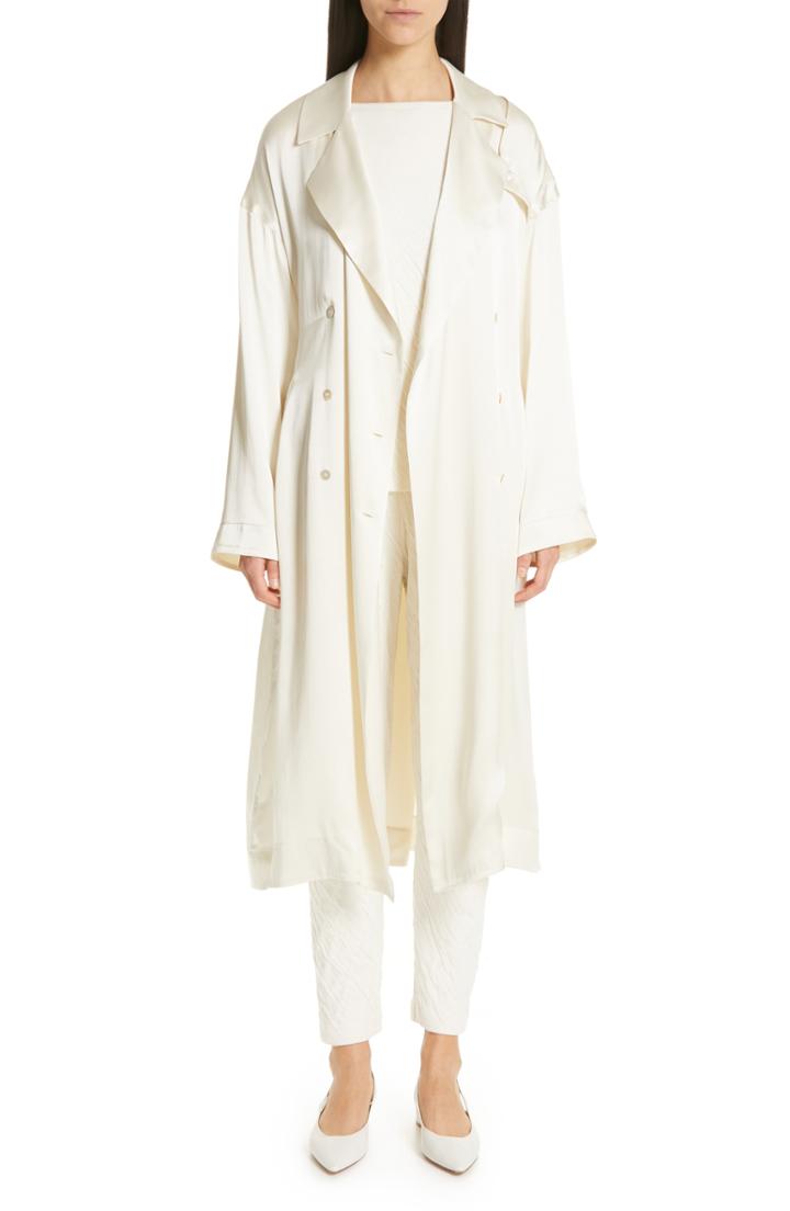 Women's Mansur Gavriel Silk Satin Trench Coat Us / 36 It - White