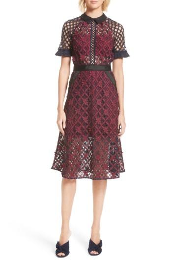Women's Self-portrait Floral Grid Midi Dress