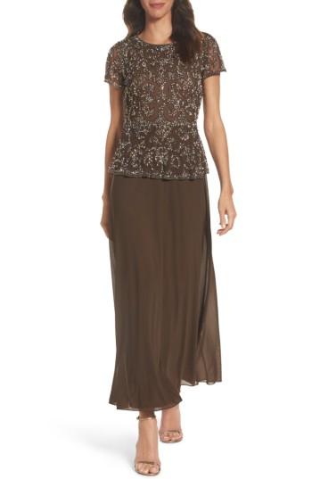 Women's Pisarro Nights Embellished Mesh & Chiffon Gown - Brown