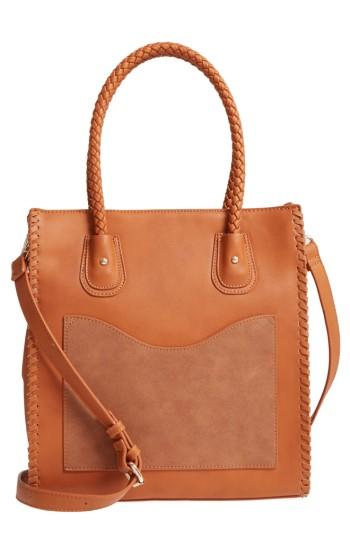 Emperia Whipstitch Faux Leather Tote - Brown