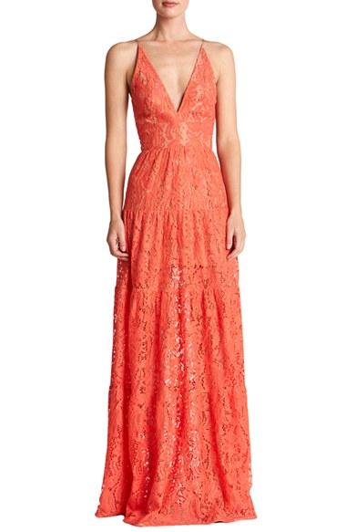 Women's Dress The Population Melina Lace Fit & Flare Maxi Dress - Orange