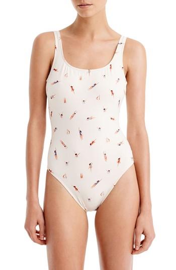 Women's J.crew Swimmer Print Tank One-piece Swimsuit - Ivory