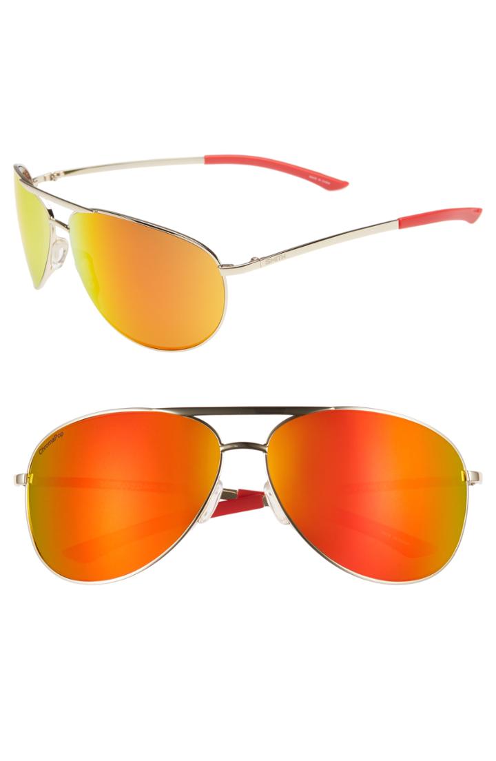 Men's Smith Serpico 2 65mm Mirrored Chromapop(tm) Aviator Sunglasses - Gold/ Red