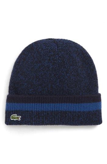 Men's Lacoste Striped Wool Beanie - Blue
