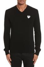 Men's Comme Des Garcons Play White Heart Wool V-neck Sweater