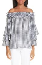 Women's Michael Kors Gingham Tiered Sleeve Off The Shoulder Top - Black