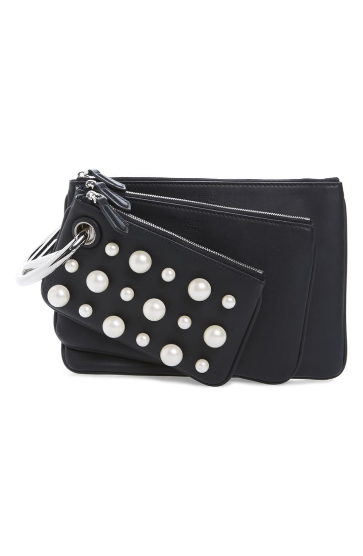 Women's Fendi Triplette Imitation Pearl Set Of Three Leather Pouches -