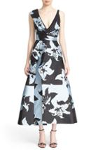 Women's J. Mendel Floral Jacquard Draped Bodice Tea Length Dress