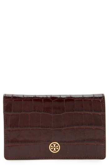 Women's Tory Burch Parker Slim Croc Embossed Leather Wallet - Burgundy
