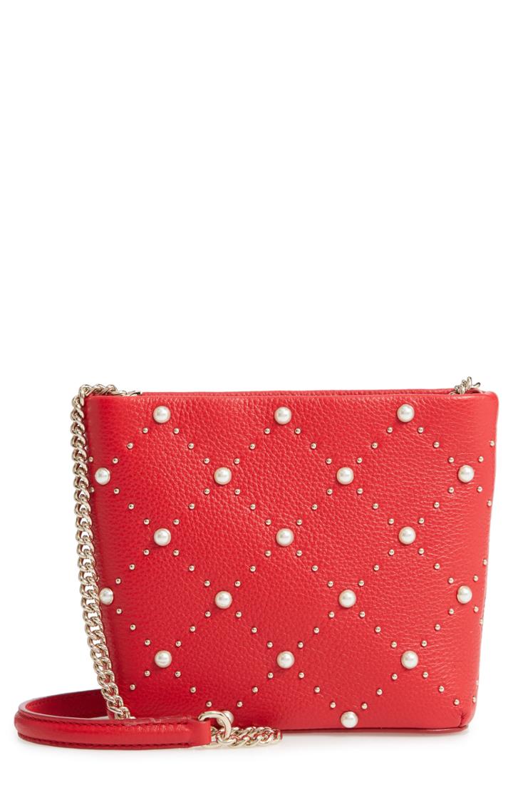 Kate Spade New York Hayes Street - Ellery Imitation Pearl Studded Leather Crossbody Bag - Red
