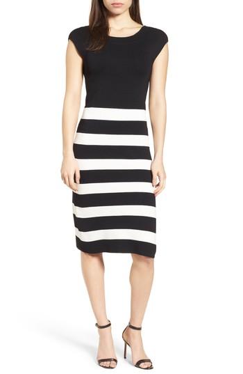 Women's Anne Klein Bow Back Striped Sweater Dress - Black