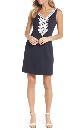 Women's Eliza J Embroidered V-neck Shift Dress - Blue