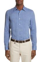 Men's Canali Slim Fit Linen Sport Shirt, Size - Blue