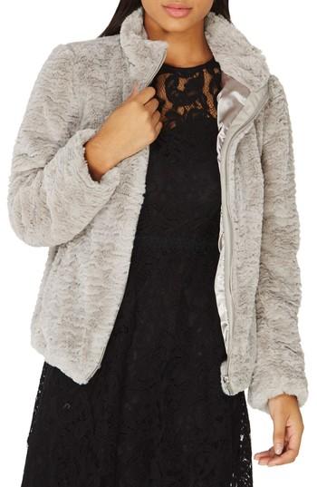 Women's Dorothy Perkins Faux Fur Funnel Collar Jacket Us / 14 Uk - Metallic