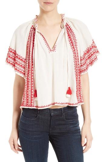 Women's Sea Camelia Embroidered Silk Swing Top
