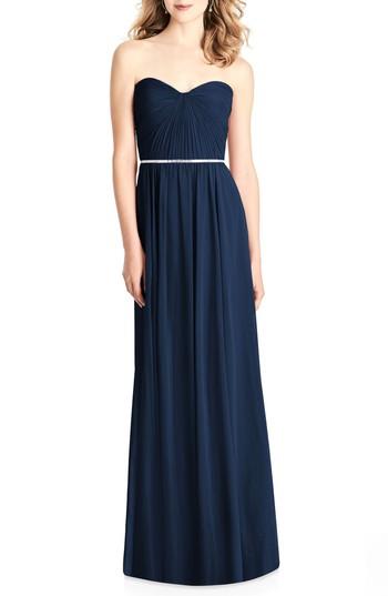Women's Jenny Packham Strapless Chiffon Gown - Blue