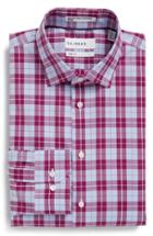 Men's Calibrate Trim Fit Non-iron Plaid Stretch Dress Shirt .5 32/33 - Purple