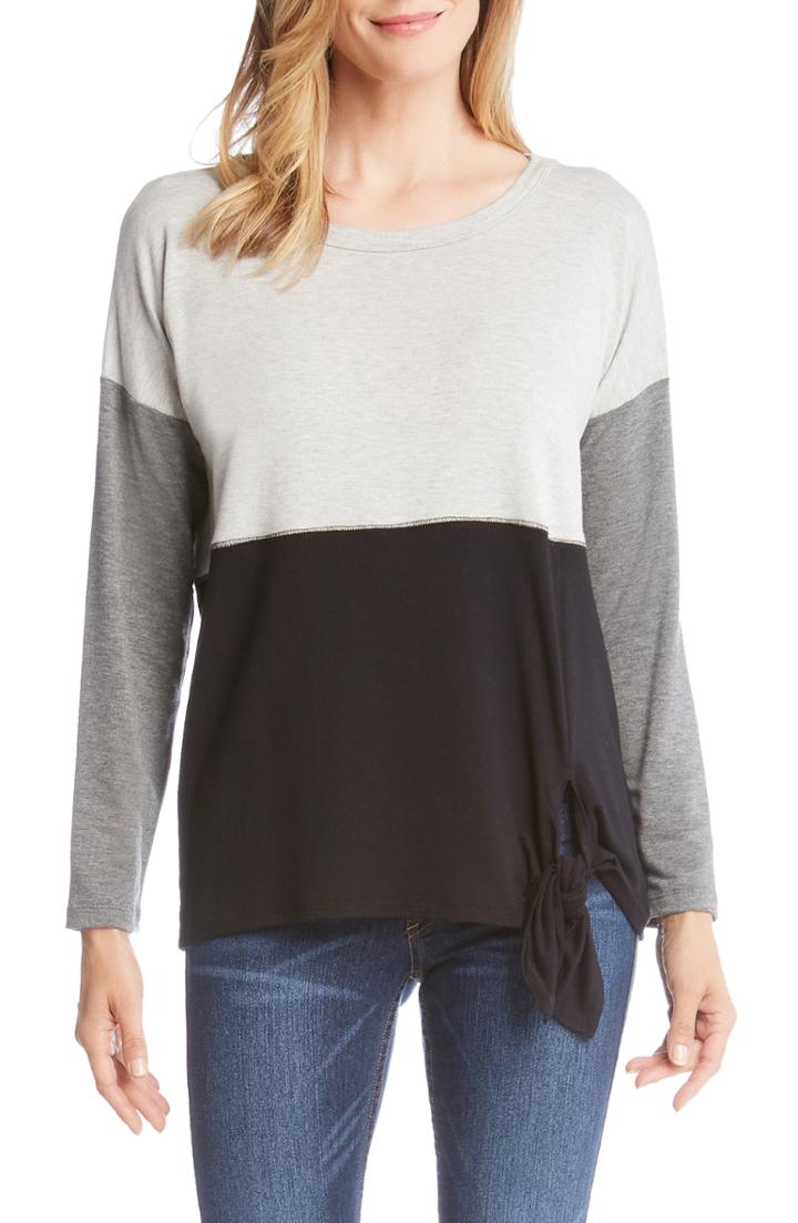 Women's Karen Kane Colorblock Tie Front Top - Grey