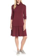 Women's Halogen Ruffle Hem Turtleneck Dress, Size - Burgundy