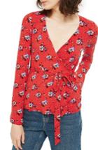 Women's Topshop Spot Floral Wrap Top Us (fits Like 0-2) - Red