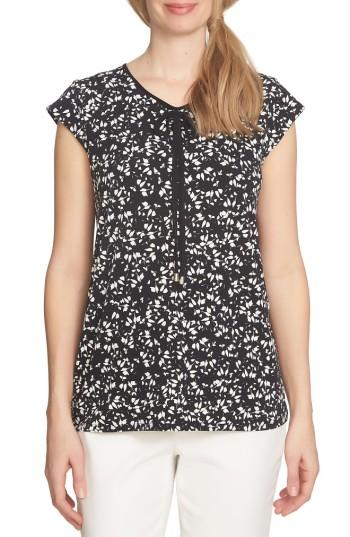 Women's Cece Ditsy Print Tie Front Top - Black