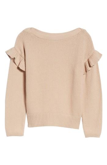 Women's J.crew Ava Ruffle Sleeve Stretch Cotton Sweater - Beige