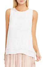 Petite Women's Vince Camuto Embroidered Stripe Double Layer Blouse, Size P - White