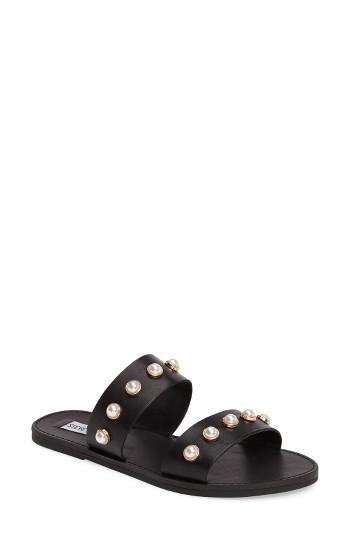 Women's Steve Madden Jole Embellished Slide Sandal .5 M - Black