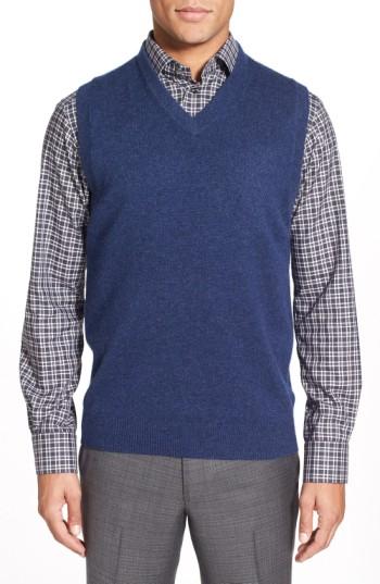 Men's Nordstrom Men's Shop Cashmere V-neck Sweater Vest, Size - Blue