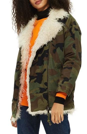 Women's Topshop Jake Camouflage Jacket Us (fits Like 0) - Green